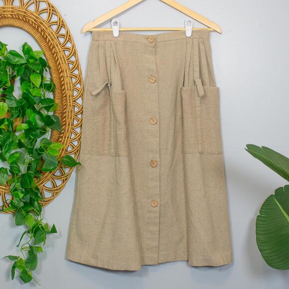 Vtg Robbie Sport Skirt Beige Button Front Large Pockets Textured Cottagecore - Picture 1 of 9